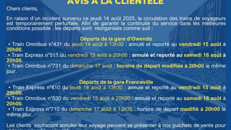 Communiqué de la SETRAG à la clientèle