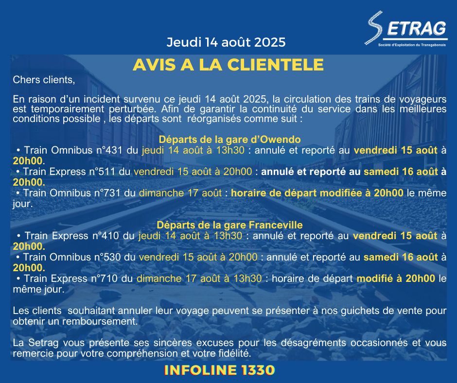 Communiqué de la SETRAG à la clientèle