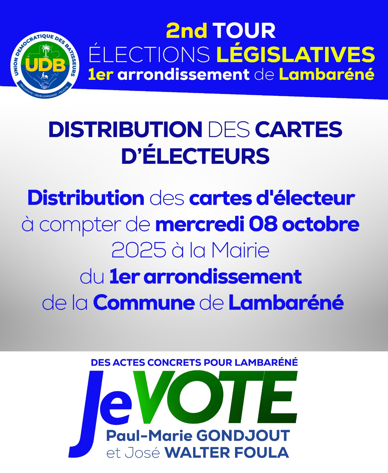 2ème tour des législatives à Lambaréné : Paul-Marie Gondjout reçoit le renfort de la hiérarchie de l’UDB